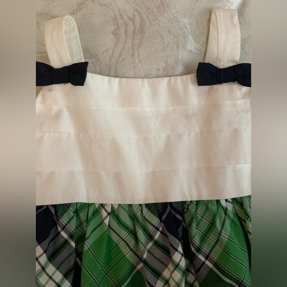 Janie and Jack White and Green Dress with Plaid Skirt and Pleated Bodice, size 5 - Picture 4 of 9
